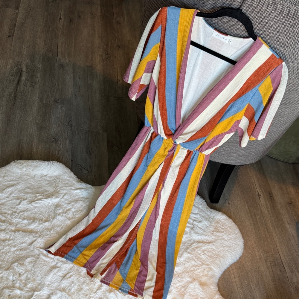 CLEARANCE - All in Favor Rainbow Striped Faux Wrap Maxi Dress S | Nordstrom
